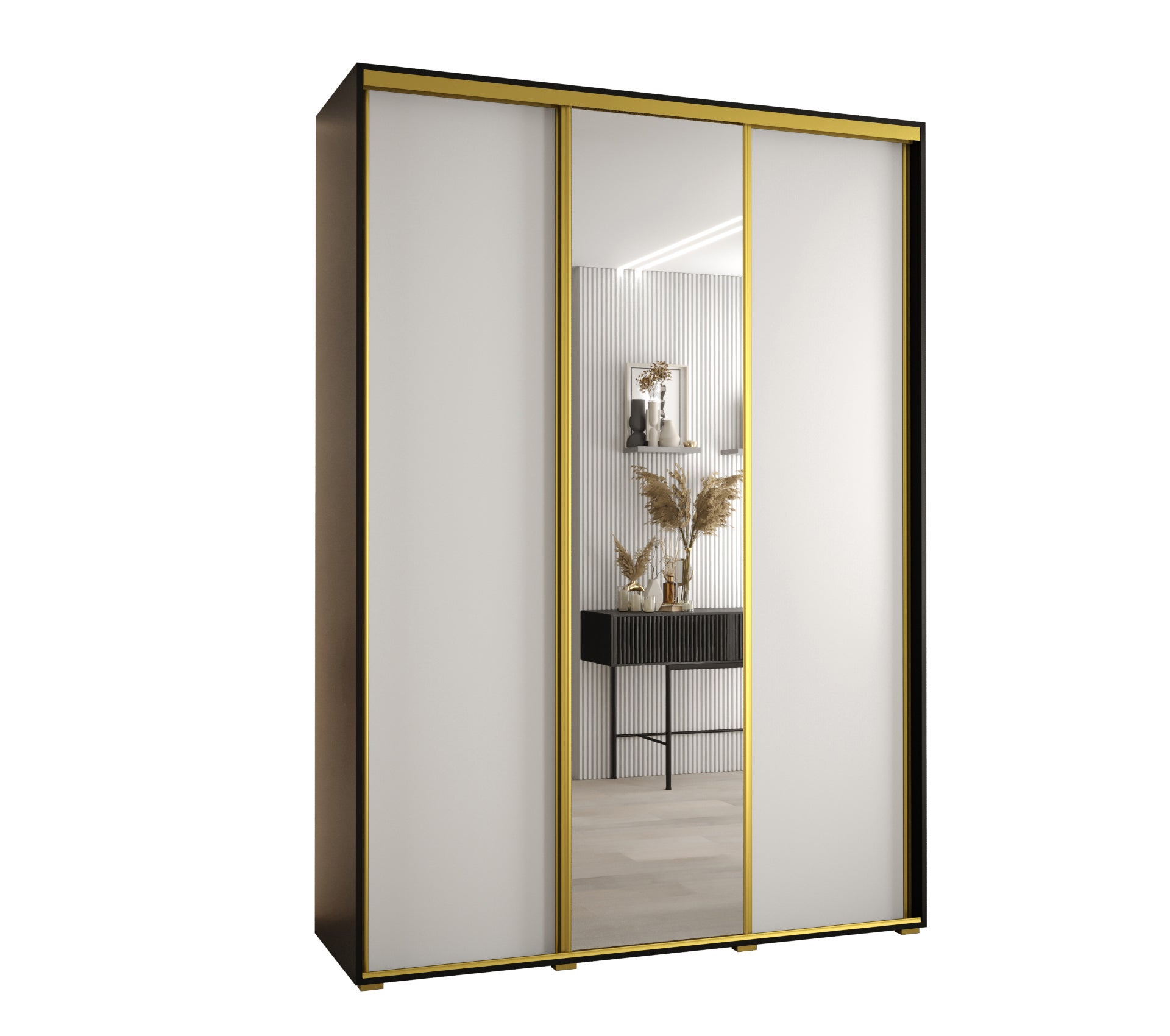 Szafa przesuwna z lustrem wysoka Davos 3 180 x 60 x 235,2 cm czarny + biały + u. złoty - Abiks Meble
