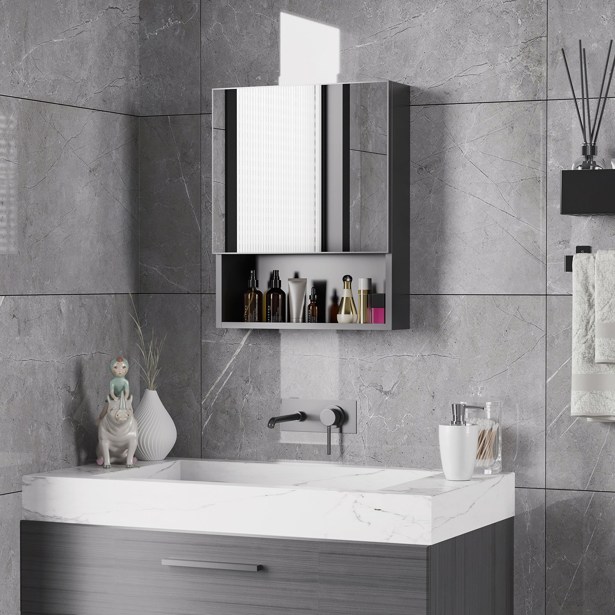Armoire murale salle de bain miroir acier inox. noir | Leroy Merlin