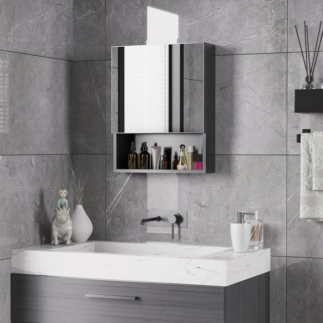 Armoire murale salle de bain miroir acier inox. noir | Leroy Merlin Armoire murale salle de bain miroir acier inox. noir | Leroy Merlin