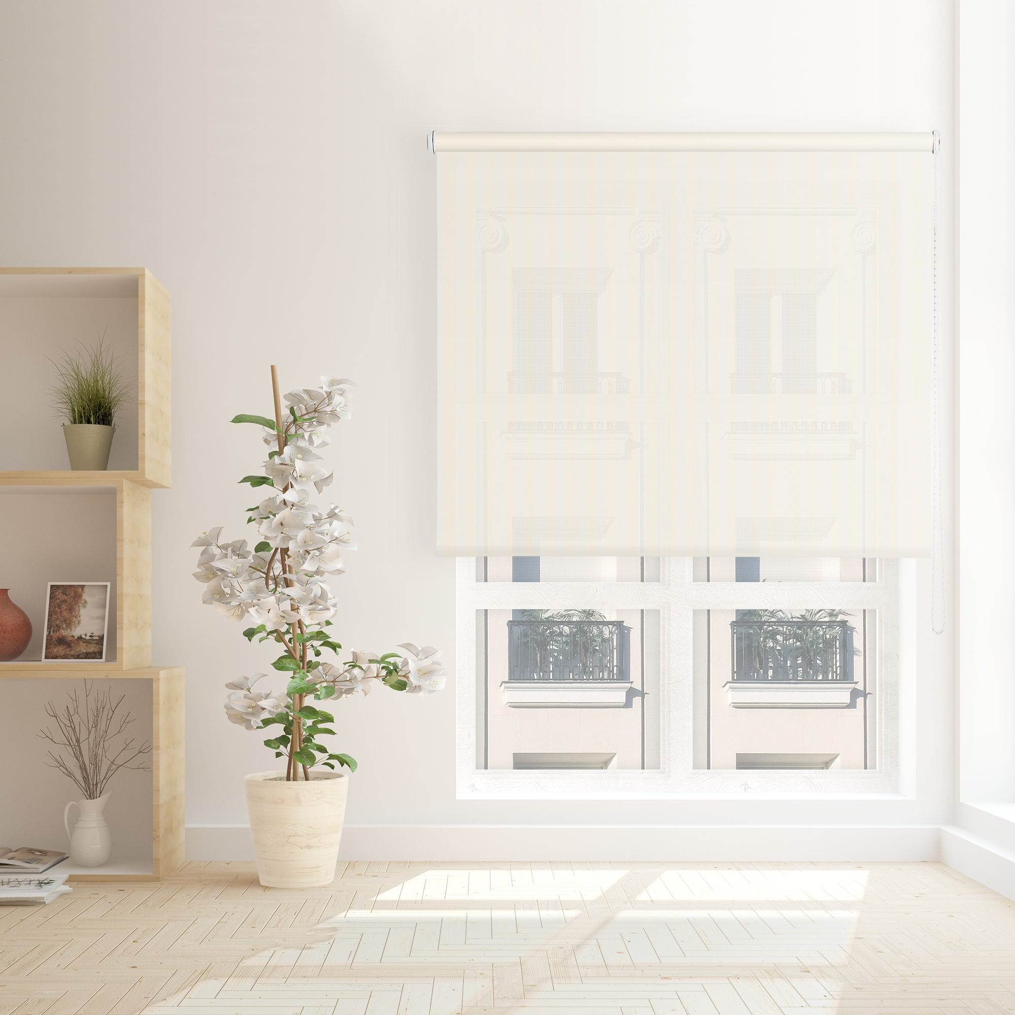 Estor enrollable viewtex screen grado de apertura 10% blanco lino 150 x 250cm