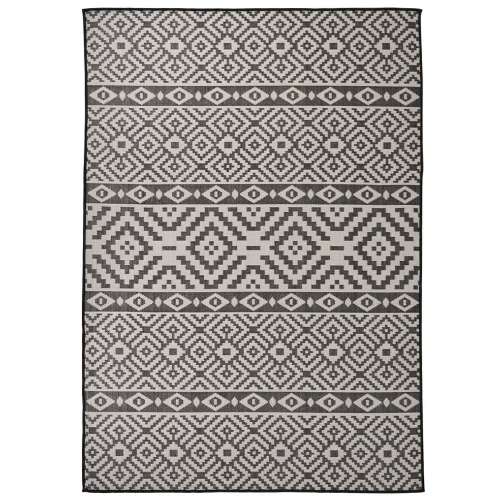 Dywan zewnętrzny o płaskim splocie, 140x200 cm, czarne pasy vidaXL