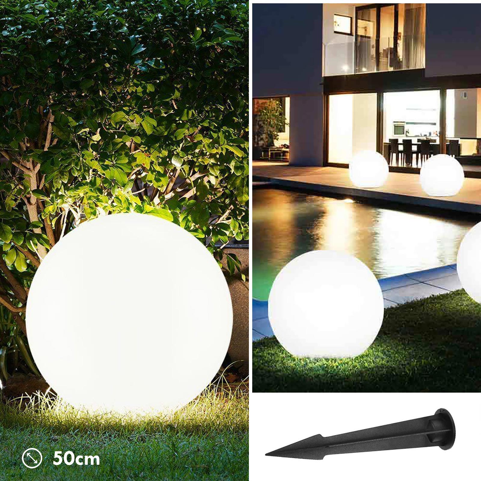 Lámpara de pie decorativa led esfera de luz e27 bola luminosa ip65 decoración jardín césped sala de eventos junto a la piscina 50cm sin lámpara