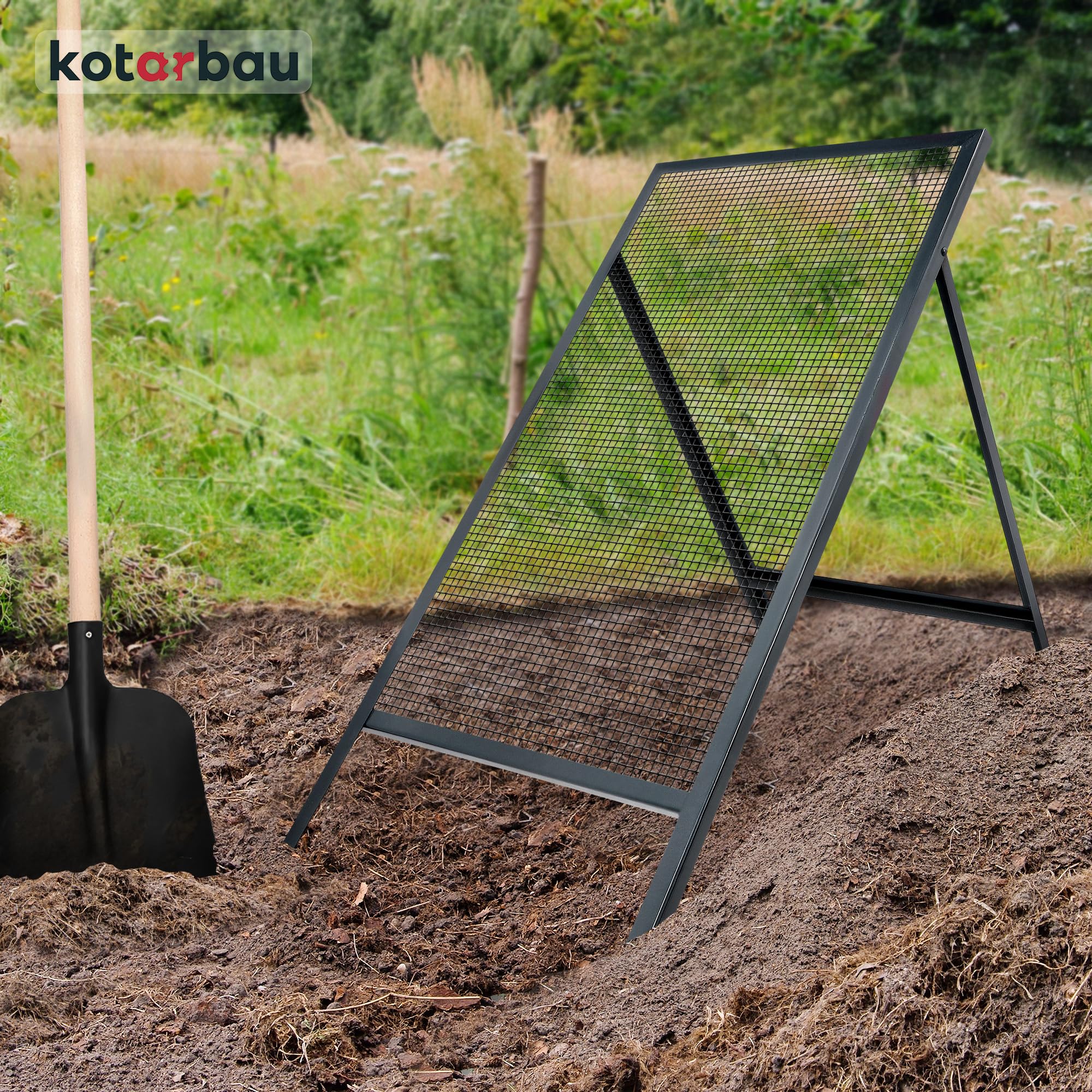 Setaccio da Giardino - 10 x 10 mm - Setaccio Sabbia - Acciaio - 60 x 120 cm - Grigio - per Terriccio - Robusto - Supporto Regolabile - Per KOTARBAU - 3
