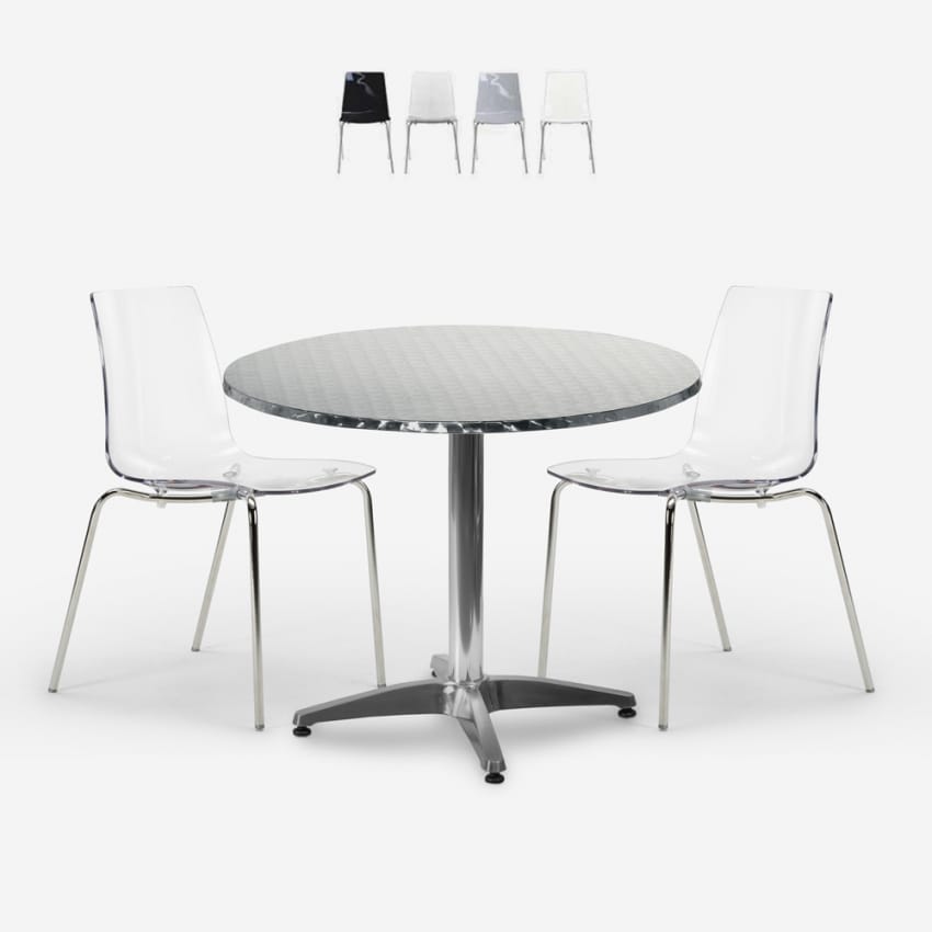 Ensemble d'extérieur 2 chaises design moderne table ronde 70 cm acier ...
