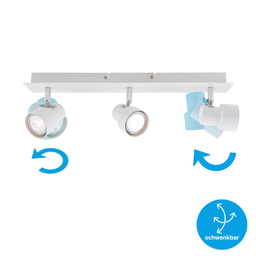 Plafonnier LED Spot BRILONER LEUCHTEN ROCK, 5 W, 460 lm, IP20, blanc, métal, incl., 3x GU10, 45 x 8 x 12 cm - 6