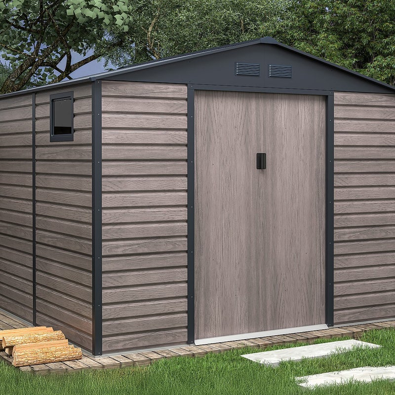 Metalowa wiata ogrodowa z ocynkowanej stali imitującej szare drewno, 7,17 m² - ADELMO