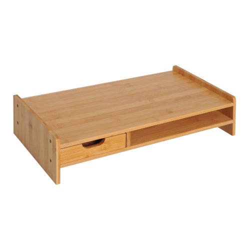 Wspornik Ekranu z Bambusa z Szufladą, Organizer Biurowy Naturalny, 49x25,5x11,5 cm – ComfortXL