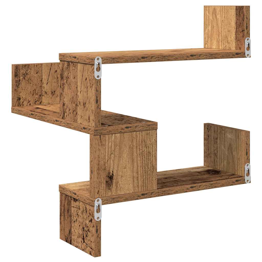Étagère d'angle murale | Étagère flottante | Étagère suspendue vieux bois 40x40x49,5 cm bois ingénierie CFW161908 - 7