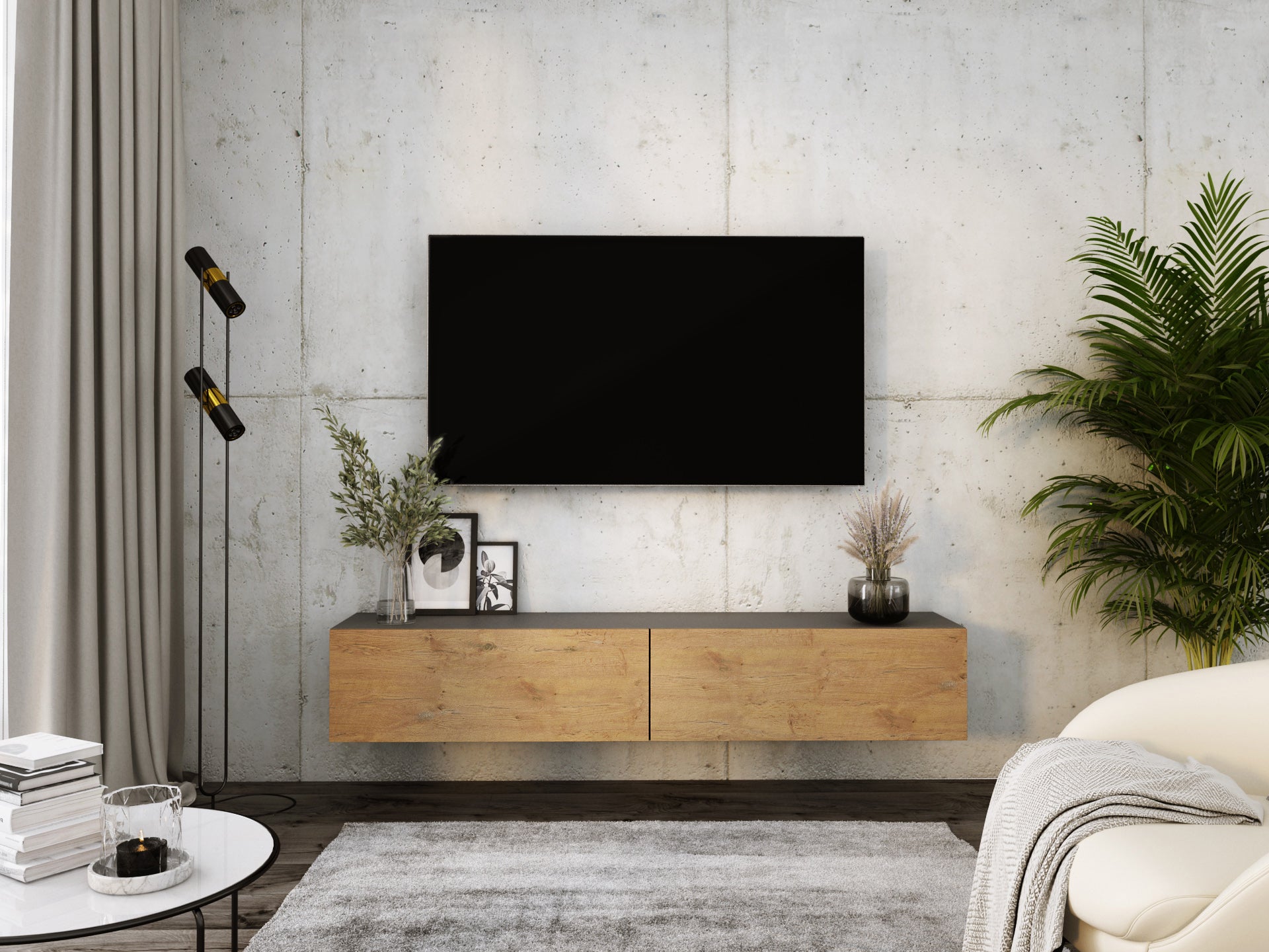 Szafka RTV : Antracyt / Dąb Lancelot, 170 x 32 x 34 cm