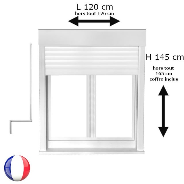 Fenêtre PVC avec volet roulant manivelle PVC H 145 x L 120 cm 2 vantaux pour pose en neuf