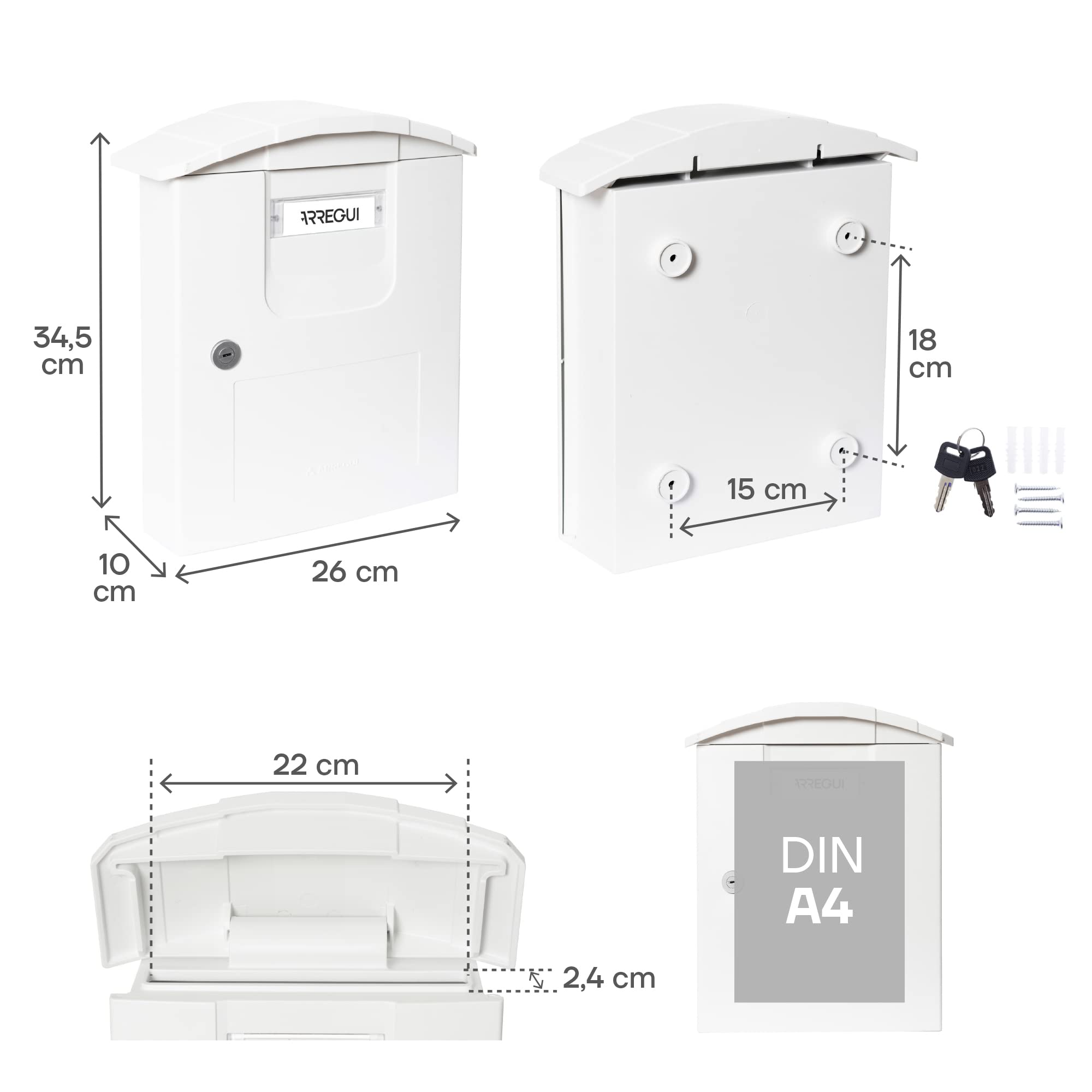 ARREGUI Costa E5301 Cassetta Postale Individuale in Plastica Resistente, Cassetta della Posta da Parete, Dimensione M (DIN A4 e Riviste), Bianco - 6