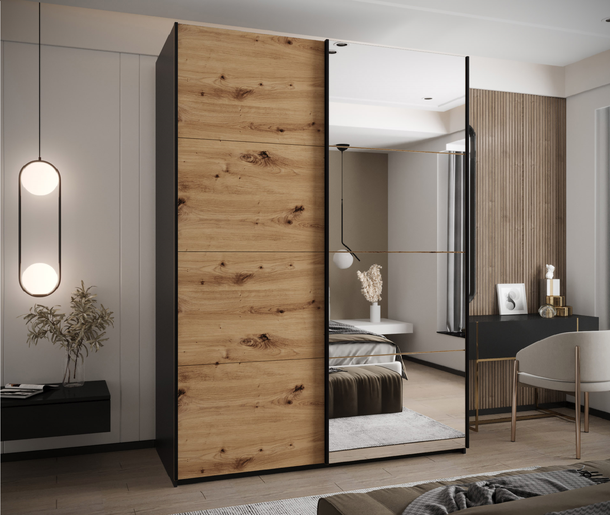 Szafa przesuwna wysoka Lux 3 190 x 64 x 245,5 cm czarny + artisan + u. czarny - Abiks Meble - 2