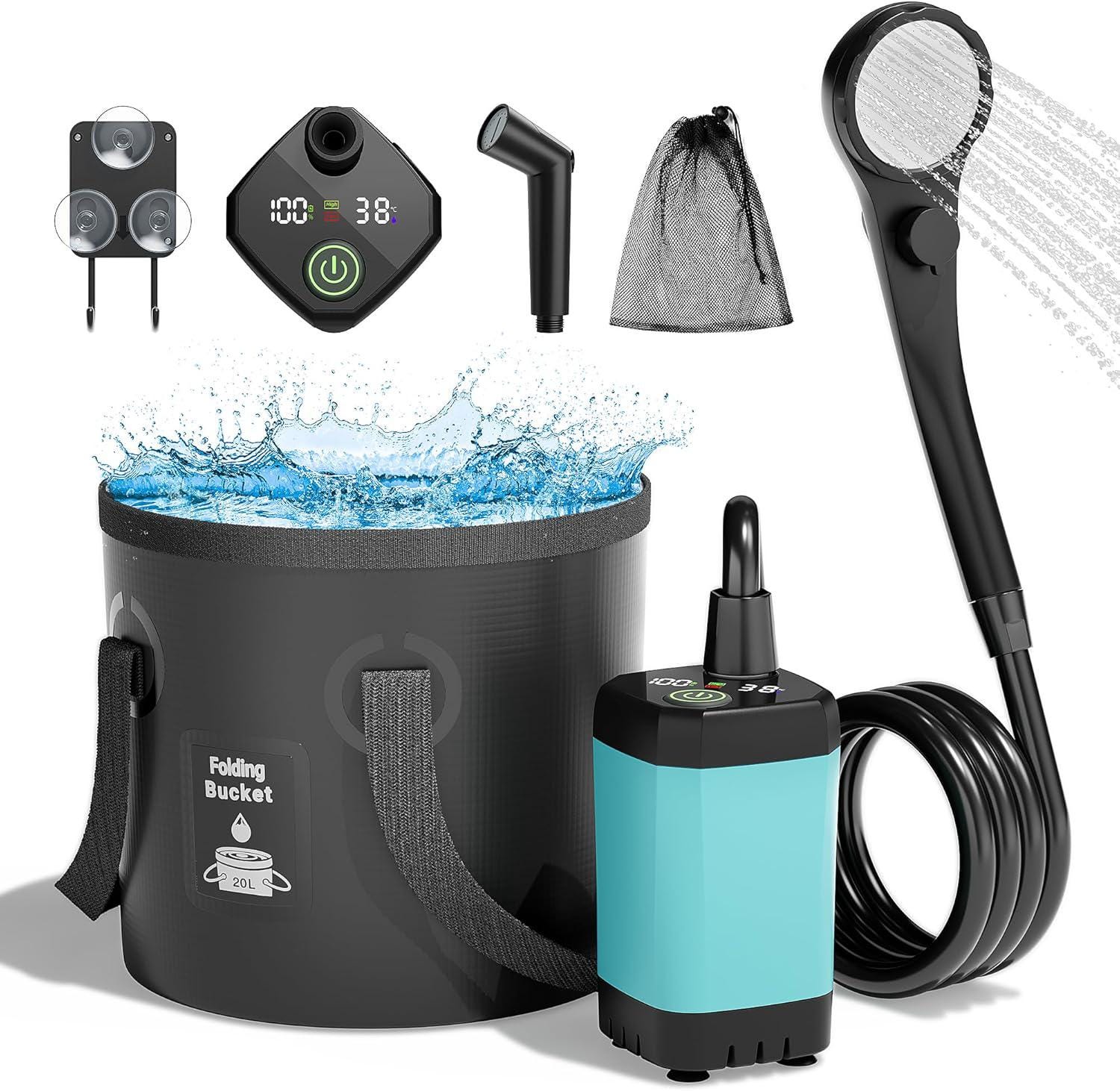Fonta Material Kit complet de duș portabil pentru camping modernizat, cu pompă ...