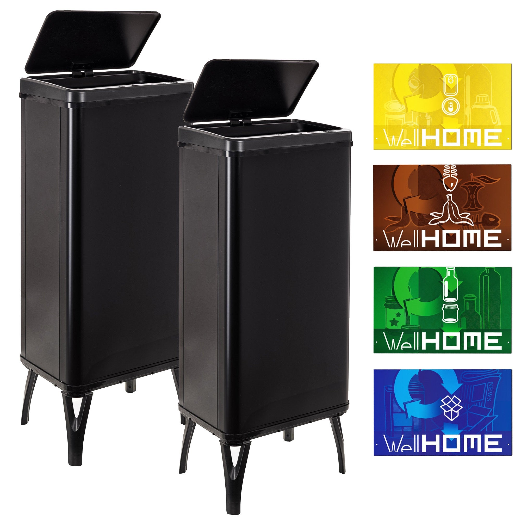 Cubo de basura 60l con imanes pack 2 contenedores negro