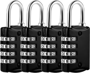 Lot De 4 Cadenas Code, Cadenas Code De 4 Chiffres, Petit Cadenas A Code Collegevalise Avion En Metal Exterieur Pour Casier Bagage Gym Noir 85388624