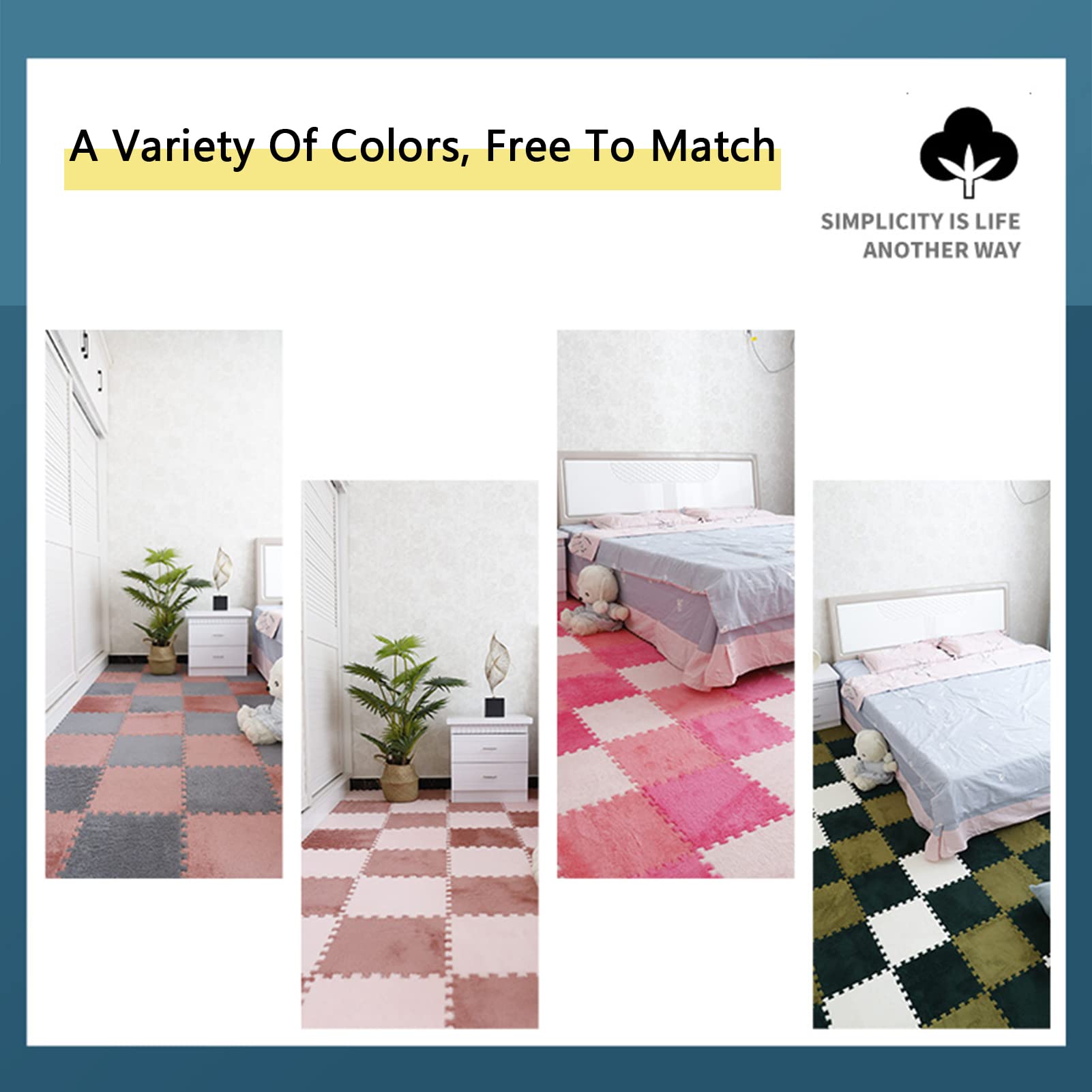 Lot de 24 tapis de sol en mousse moelleuse 30 x 30 cm / 11,8 x 11,8 pouces, tapis antidérapants de type puzzle, tapis de jeu pour chambre (rose clair) - 6