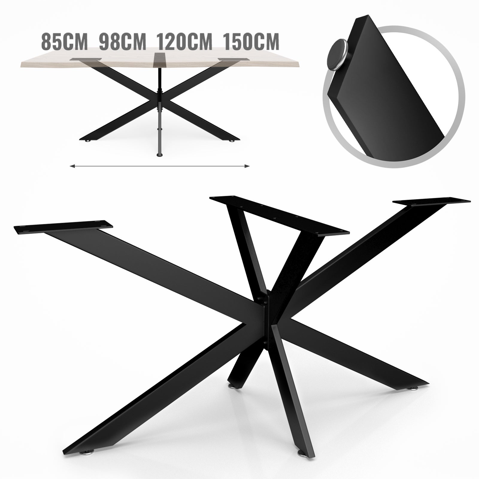 Pieds de Table - MIADOMODO - Forme Araignée - Acier Noir - 120 x 68 x 70 cm - Haute Capacité de