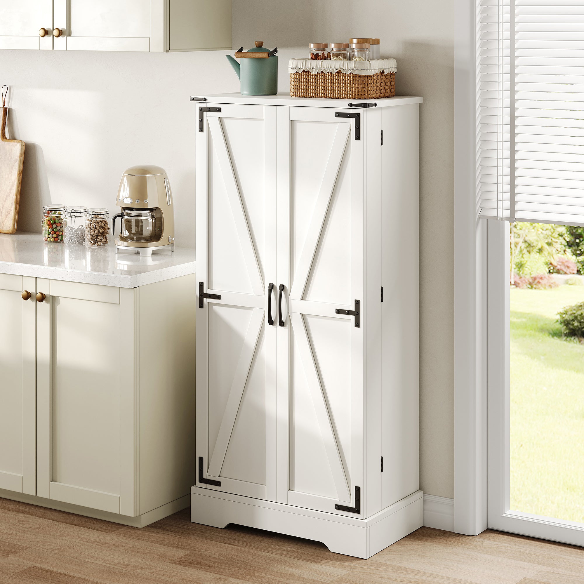 Armoire de Cuisine, Buffet Haut Cuisine - 2 Portes - 60 x 35 x 128.5 - Etagères réglables - MDF - Blanc - 9