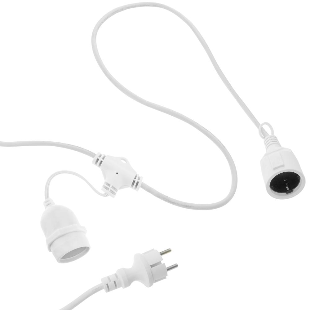 Guirnalda 40 bombillas luces con casquillo e27 exterior ip44 cable eléctrico 20m extensible blanco