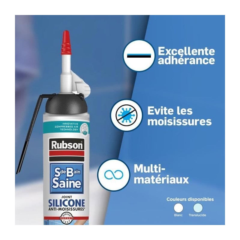 Mastic sanitaires - RUBSON - 2716027 - Joint - Facile - Salle de bain saine - Mastic - Translucide - 200ml - 4