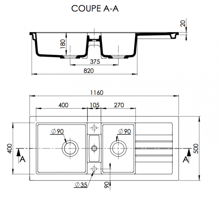 Évier céramique lingot blanc 2 cuves + égouttoir - 5