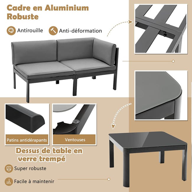 Set di Divani in Alluminio per Patio, Divano a Posti con