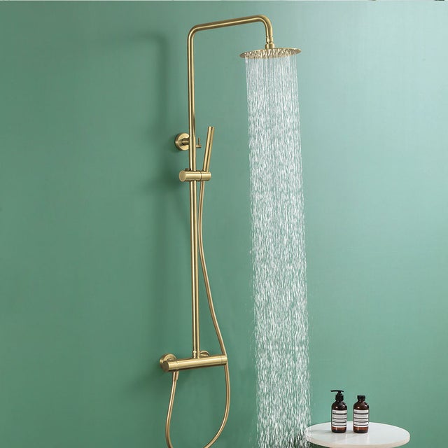 Kibath Colonne de douche PRO à levier unique | Hauteur réglable 78-125 cm | Laiton massif finition or brossé