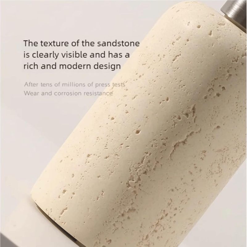 Distributeur savon pierre beige&nbsp;: Effet marbre, rechargeable, pour shampoing/gel hydroalcoolique, déco salle bain. - 5