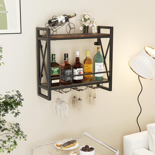 Portabottiglie Da Parete Con LED – Mensola Galleggiante Per Vino – Per Cucina, Bar, Sala Da Pranzo