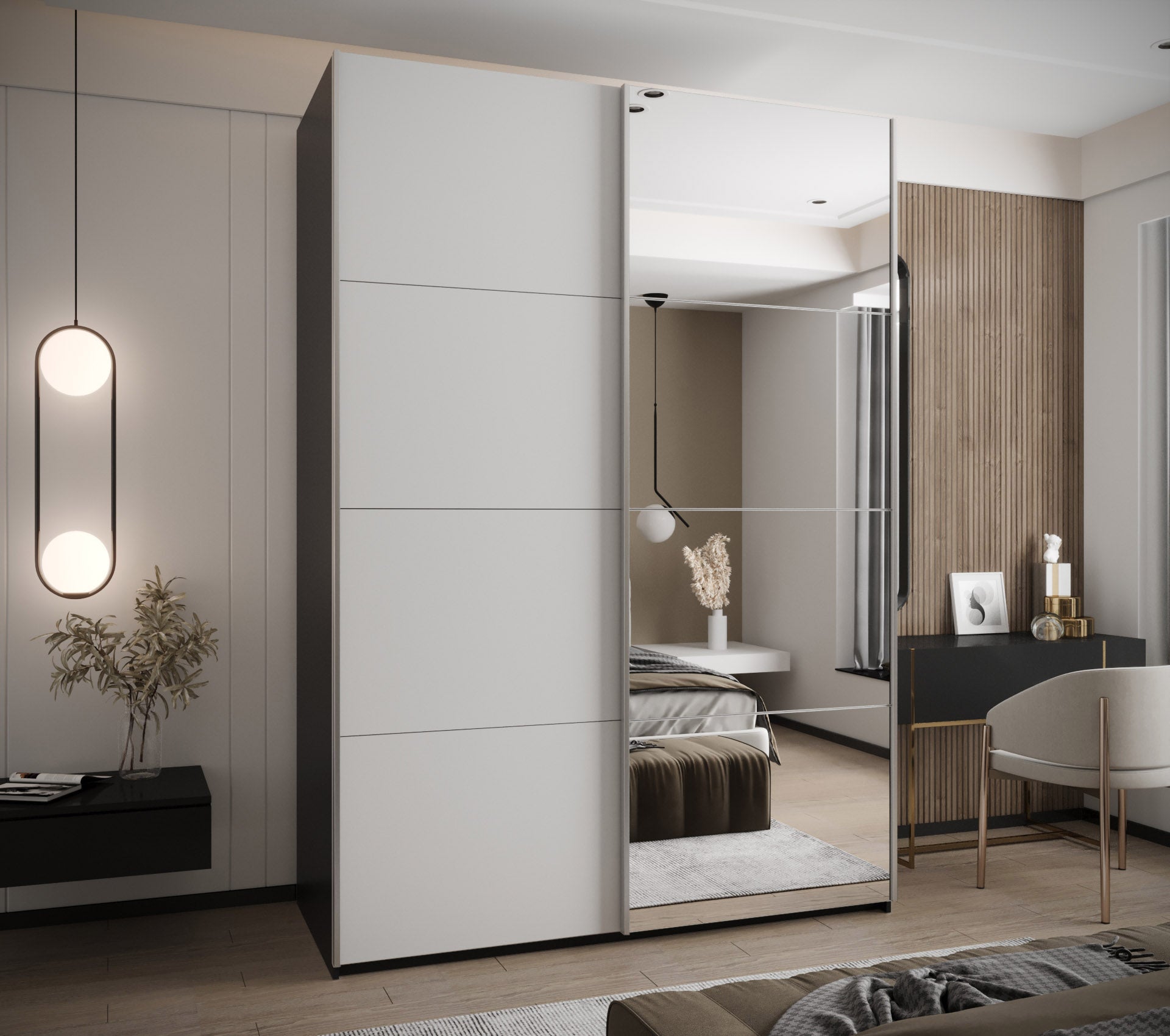 Szafa przesuwna wysoka Lux 3 180 x 64 x 245,5 cm czarny + biały + u. srebrny - Abiks Meble - 2
