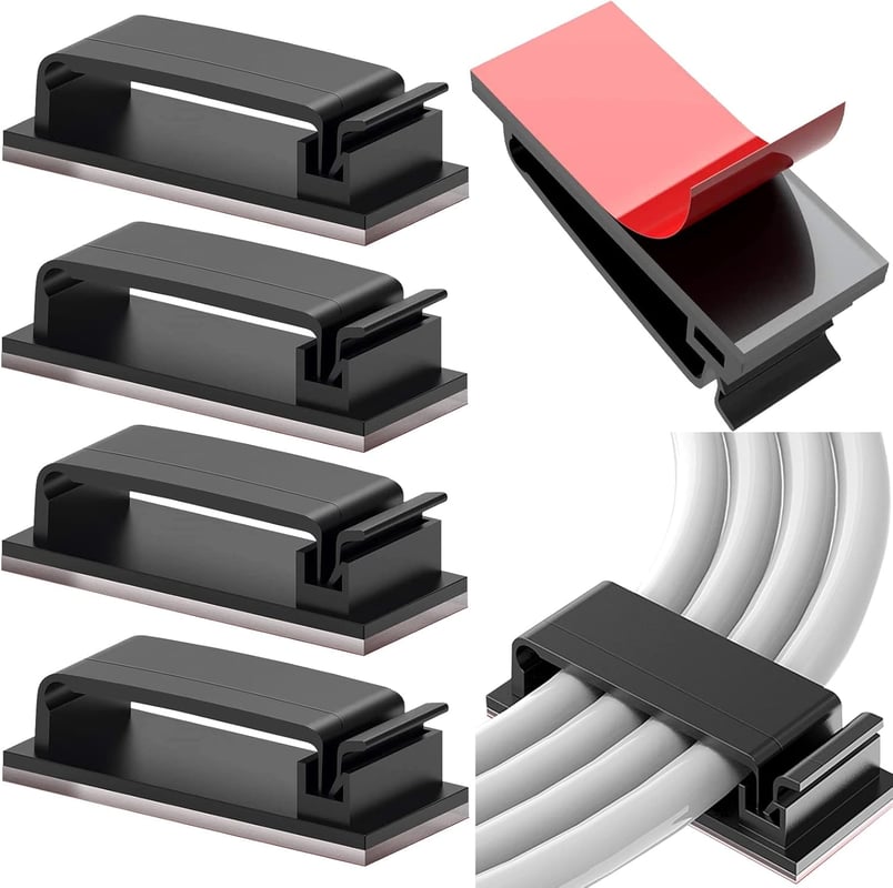 10 szt. samoprzylepnych uchwytów do zarządzania kablami, trwałe klipsy do telewizora, komputera, laptopa, kabla Ethernet, domu, biura, czarne