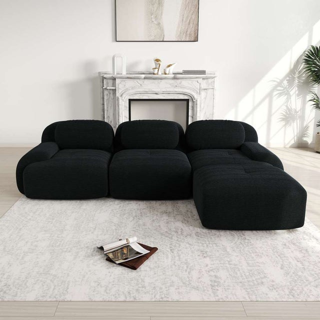 Sofá de Canto Modular ergonômico em Tecido de Veludo Cotelê, Pet-Friendly, Almofadas 32D de Alta Elasticidade, Braços Largos para Sala e Quarto