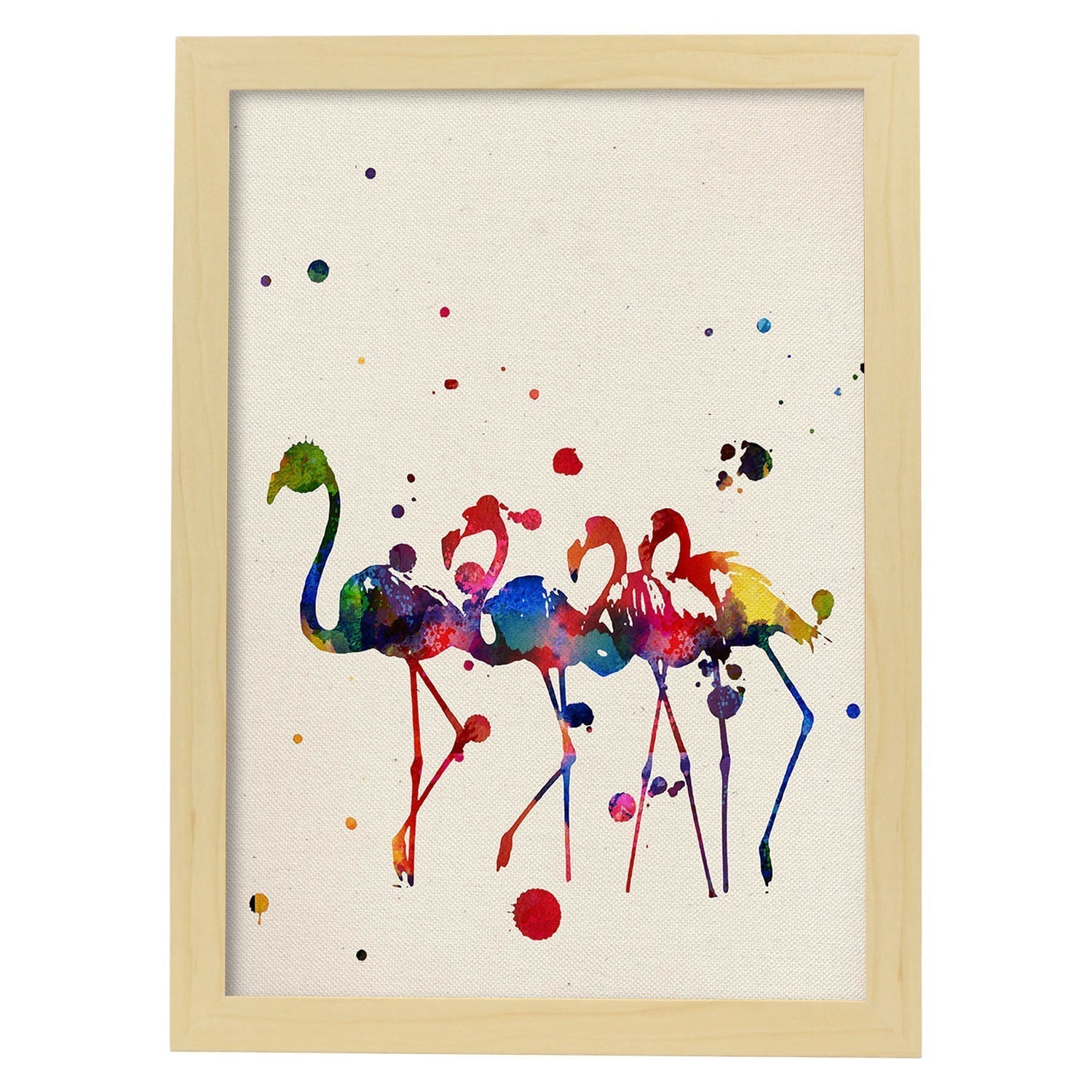 Poster de cuatro flamencos con diseño acuarela. mix de láminas con estilo acuarela marco blanco - a3