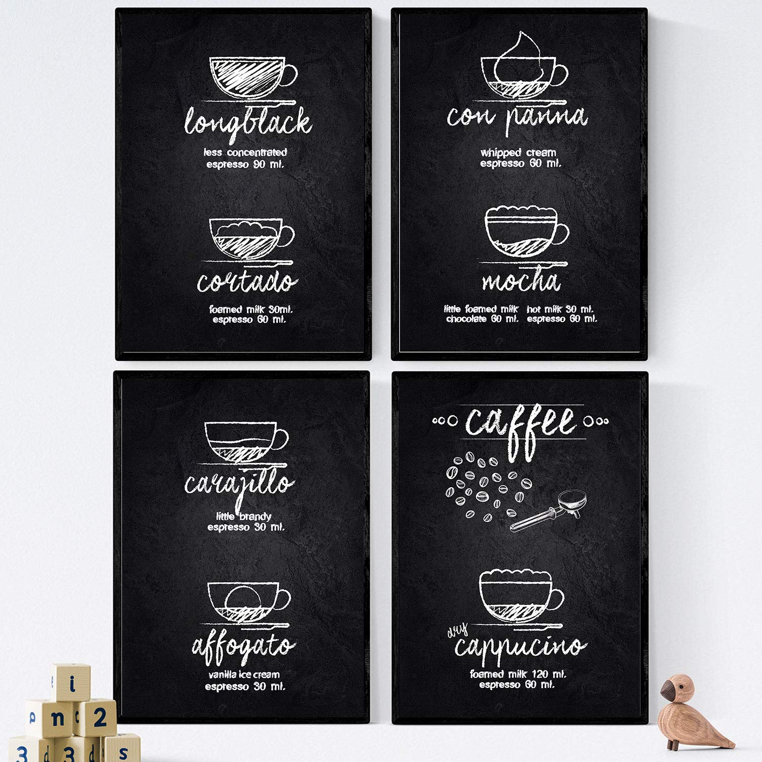 Set de láminas de cafe. posters de tipos de cafe. cafe detalle 2. sin marco - a3