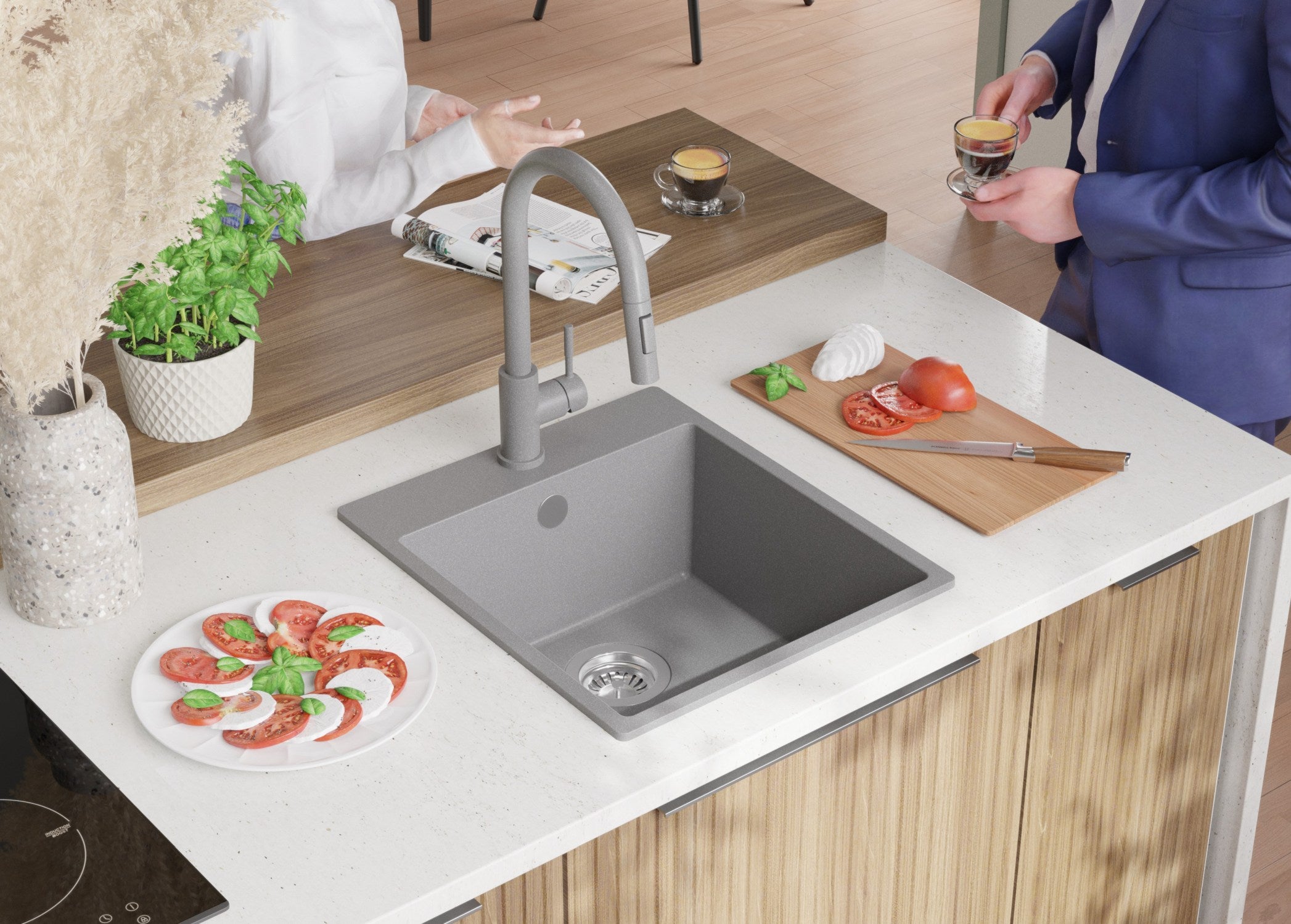 Evier Cuisine en Granit Gris 43x50cm, Lavabo 1 bac + Kit de Vidage, Évier à Encastrer au meuble 45cm - Riga PRIMAGRAN - 8