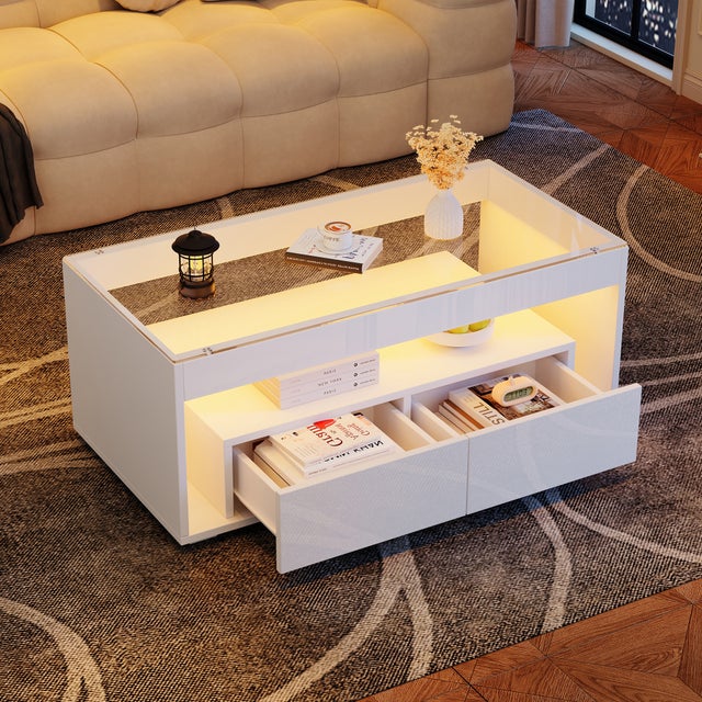 Tavolino Da Caffè Hallowood – Piano In Vetro Temperato E Base Acciaio – 100x50x40 Cm – Moderno
