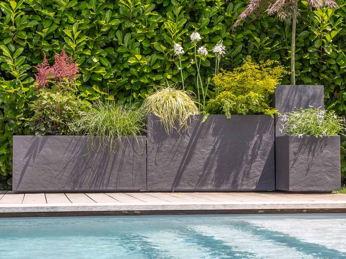 Jardinière rectangulaire Volcania effet pierre 99,5 x 39,5 x 43,5 cm - Gris anthracite - Eda - 5