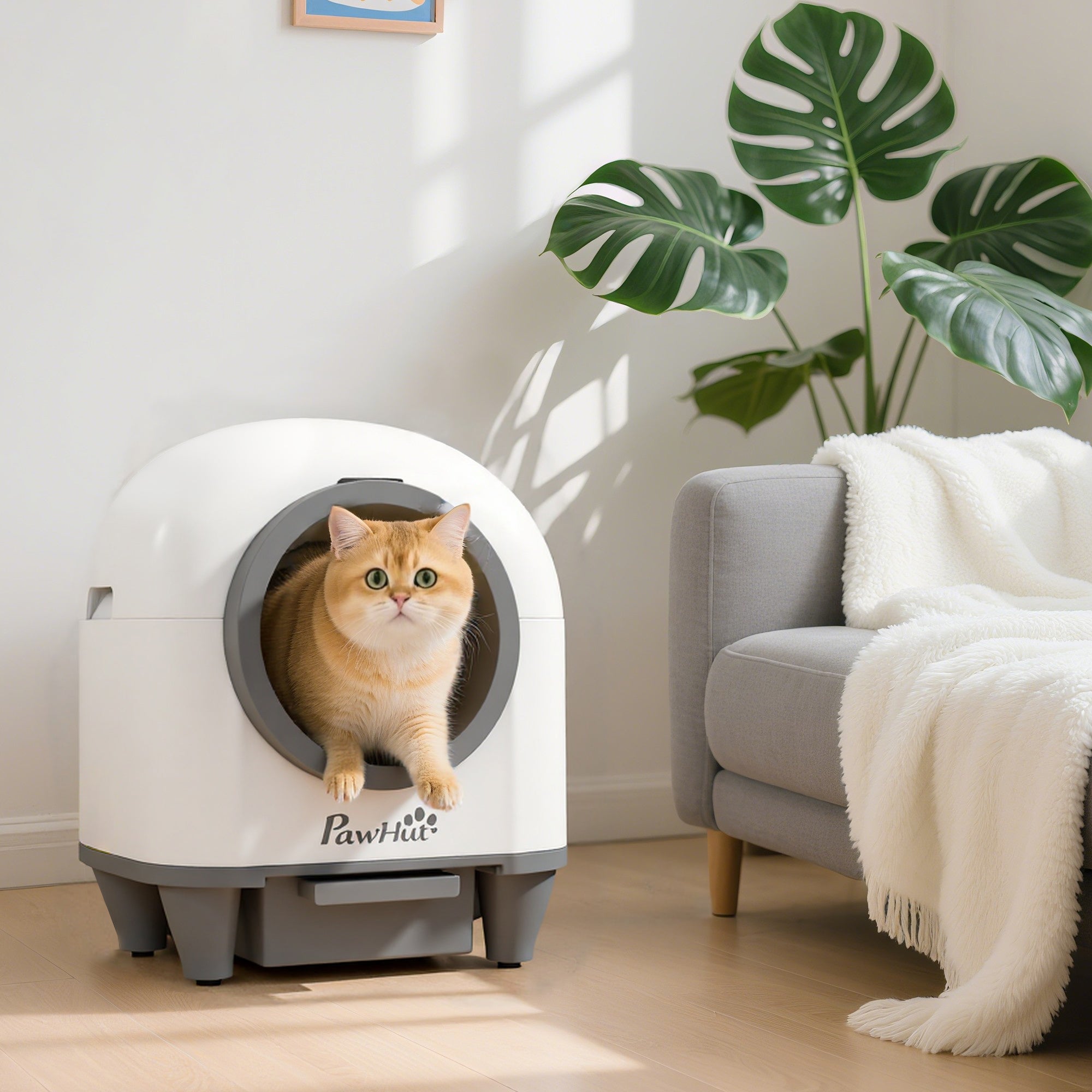 Lettiera Per Gatti PawHut Pieghevole, 52x41x38 Cm, Con Paletta E Deodorante, Adatta Fino A 5 Kg, Bianca E Grigia