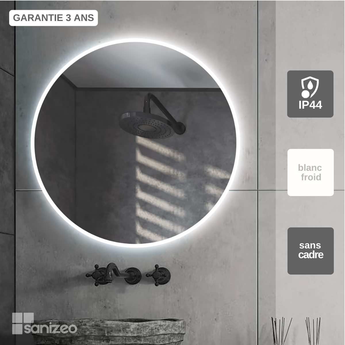 Miroir Salle de Bains Lumineux Éclairage Intégré Led Rond Ø70CM contour ...