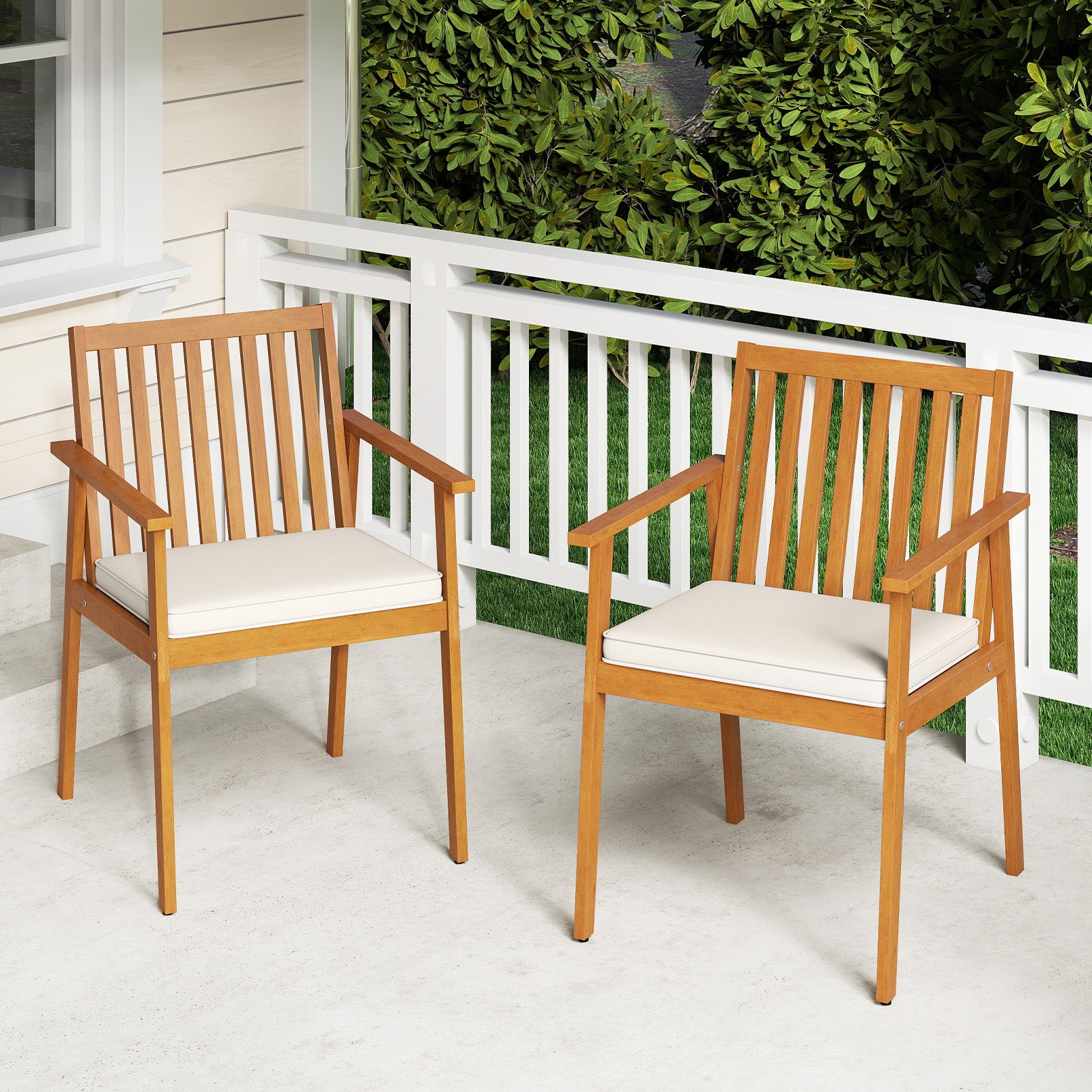 2 Chaises de Jardin, Chaises d'Extérieur en Bois d'Acacia avec Coussin Rembourré Amovible, Accoudoirs, Charge 180 kg, Mobilier de Bistrot, Naturel - 6
