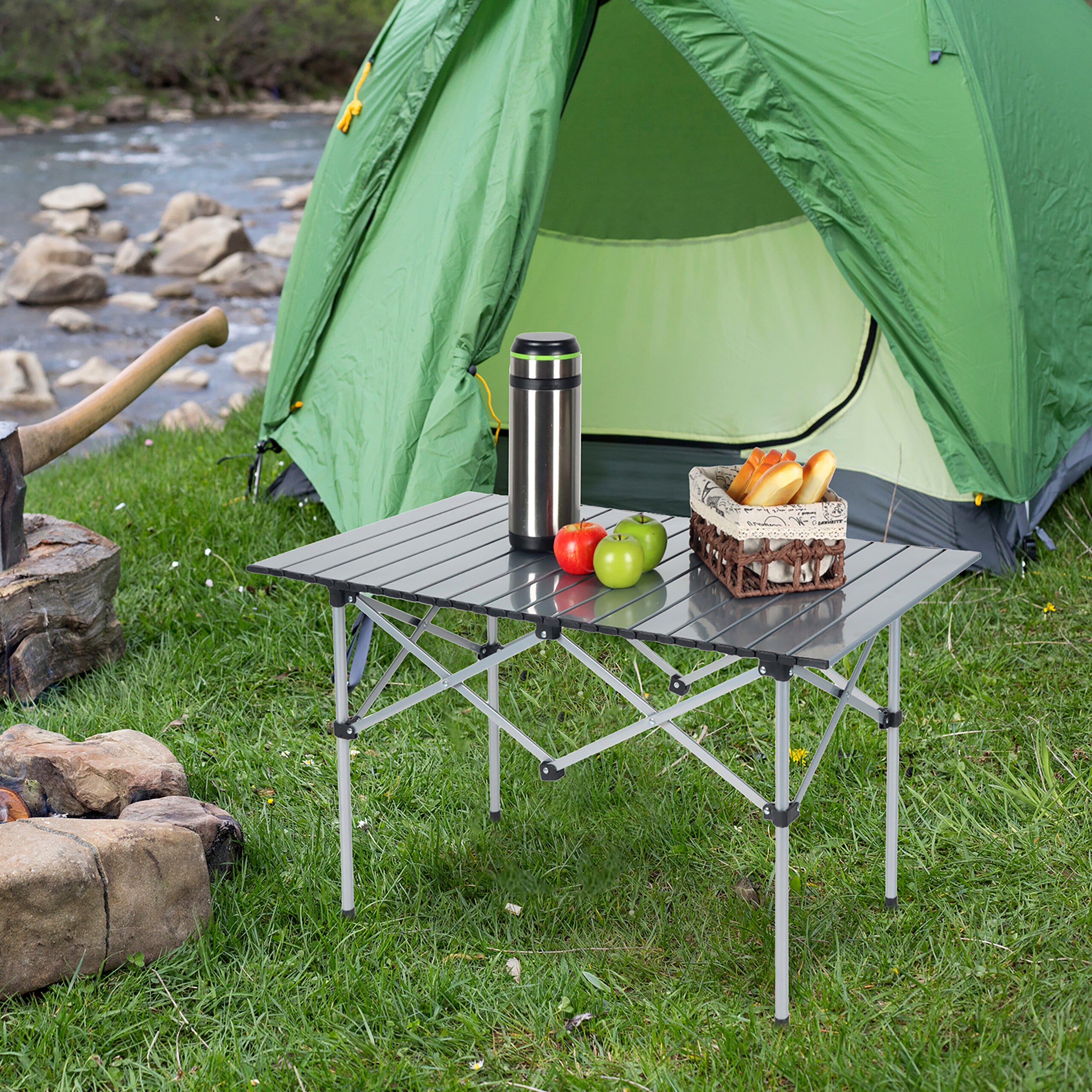 Relaxdays Tavolino Da Campeggio Pieghevole, HLP 55x95x53 Cm, Tavolo Da Giardino Esterno Per Picnic In Acciaio Argento Lega 96616918