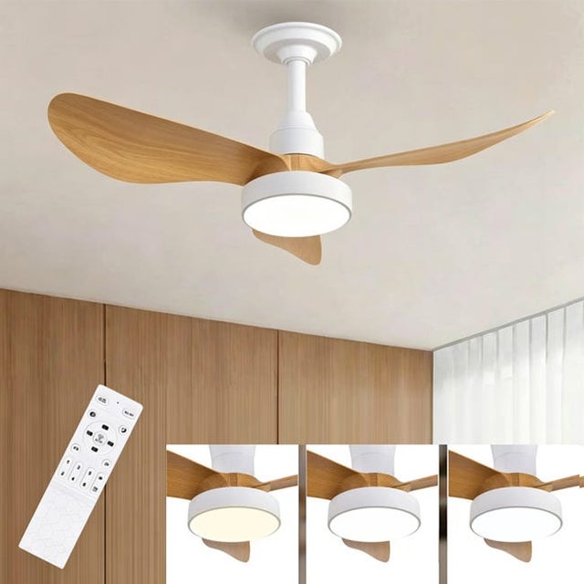 Ventilateur de plafond de 82 cm avec éclairage et télécommande, 3 températures de couleur, 6 vitesses et minuterie