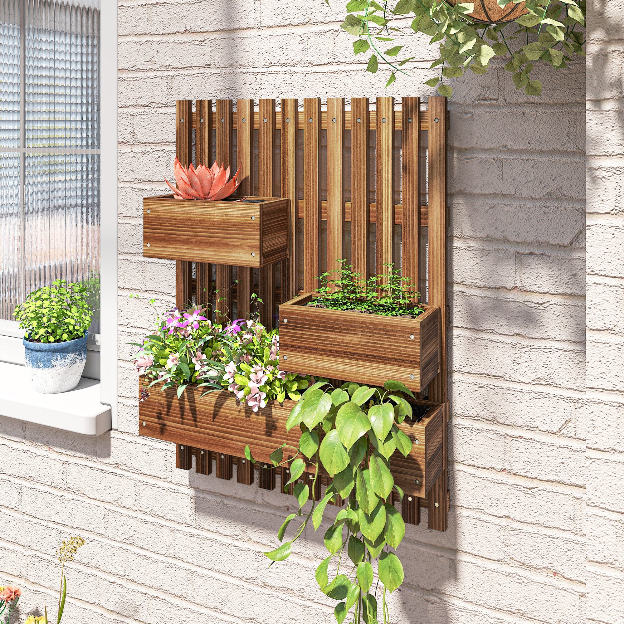 Jardinière murale en bois de sapin avec 3 bacs amovibles - 9