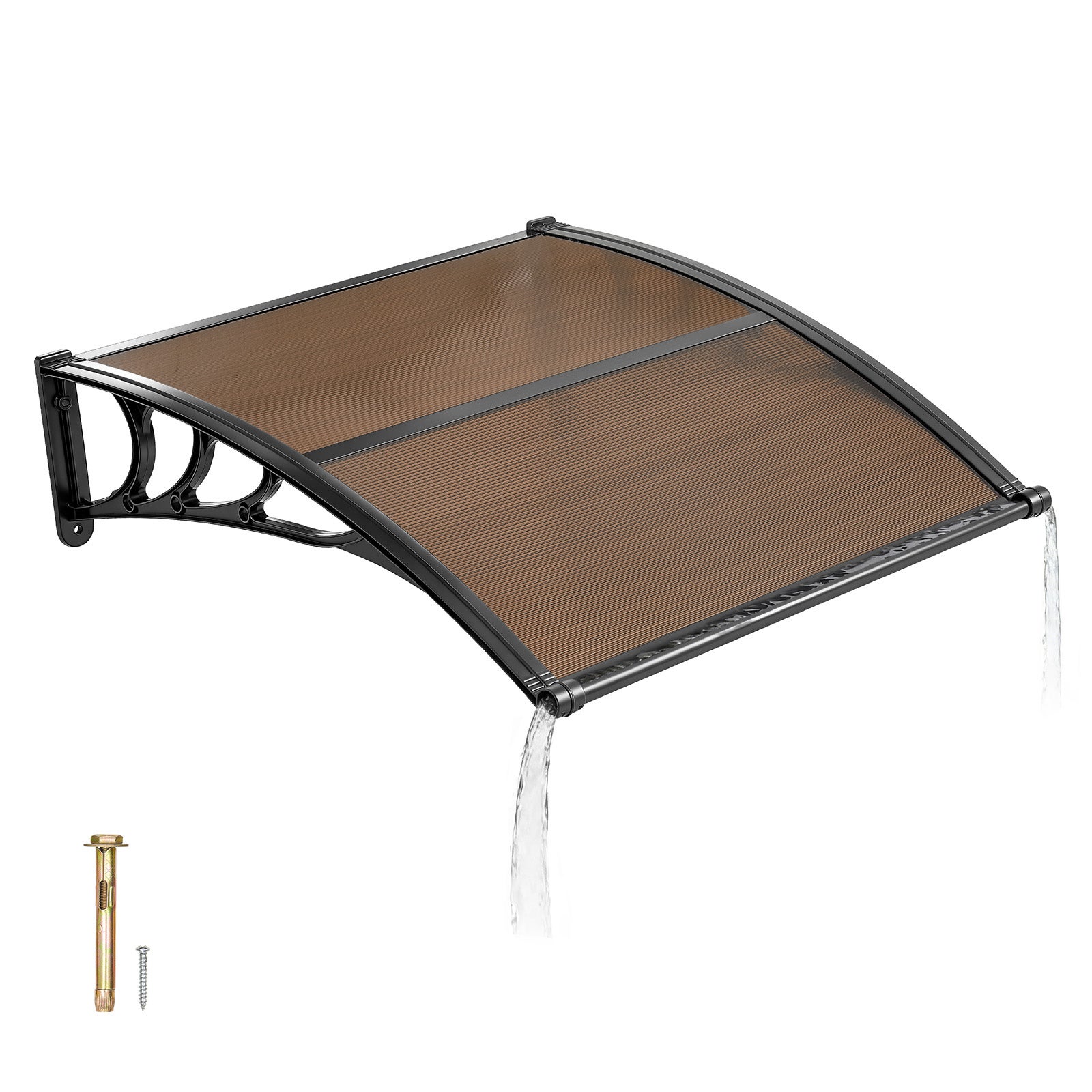 Toldo para puerta de entrada vevor 96,5 x 101,7 cm marquesina para puerta exterior de policarbonato, protección contra lluvia, nieve y sol, marrón