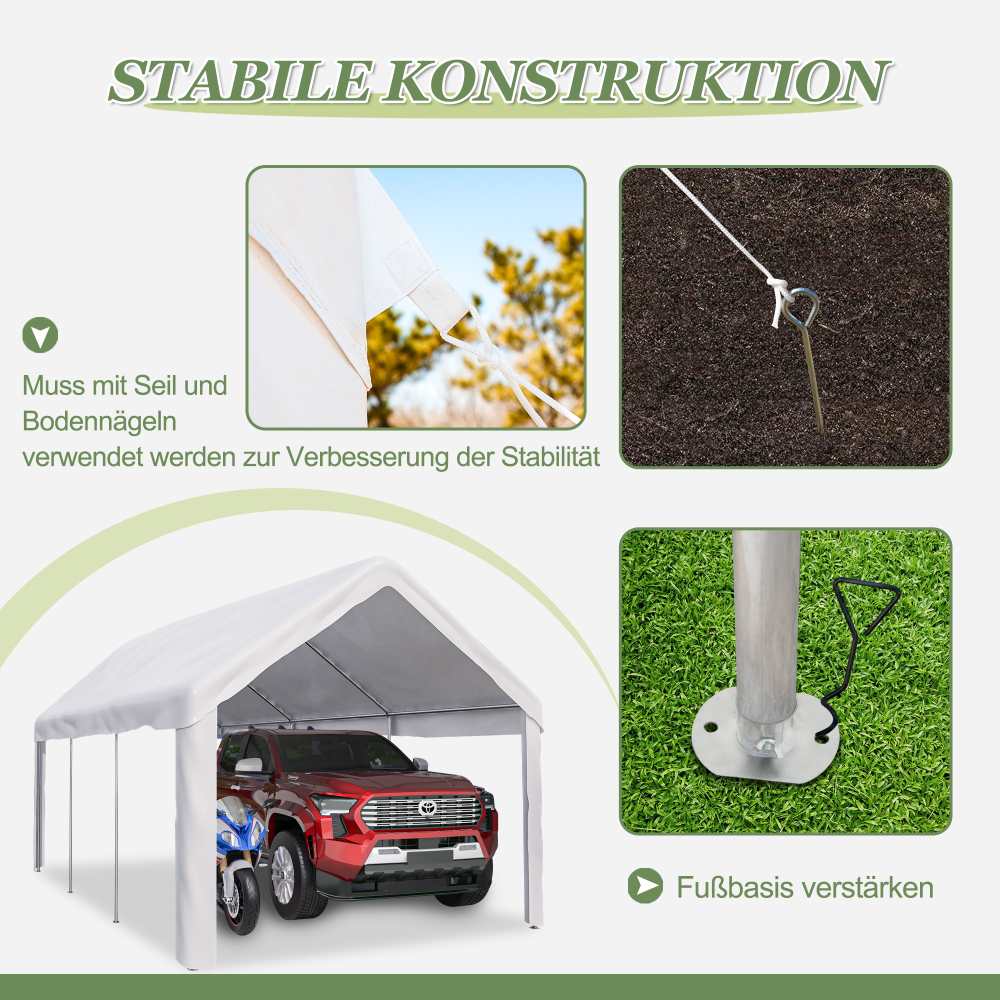 Carport Zeltgarage 3x6 m – Tente de garage hivernale avec porte roulante pour voiture, SUV et camion, parois latérales et toit amovibles - 7