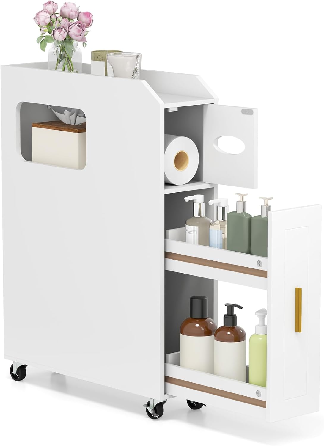 Mobiletto bagno con area per carta igienica e armadietto