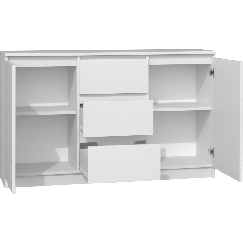 CAZAR - Commode moderne 2 portes + 3 tiroirs chambre/salon/bureau| Dimensions : 75x120x40 - Design minimaliste - Meuble fonctionnel - Blanc - 2