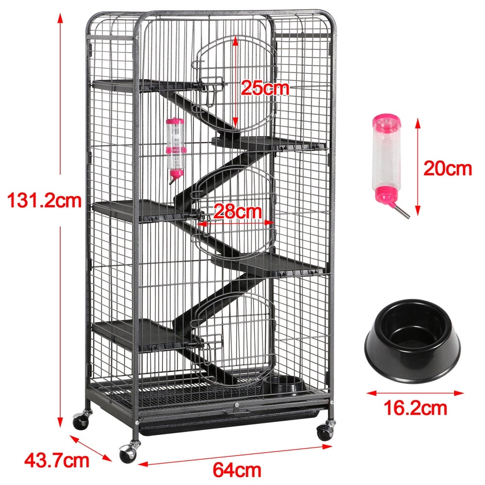 Cage pour Petits Animaux en Métal Multi Niveaux avec 5 Rampes, 5 Plateformes et 3 Portes, Noir Yaheetech - 4