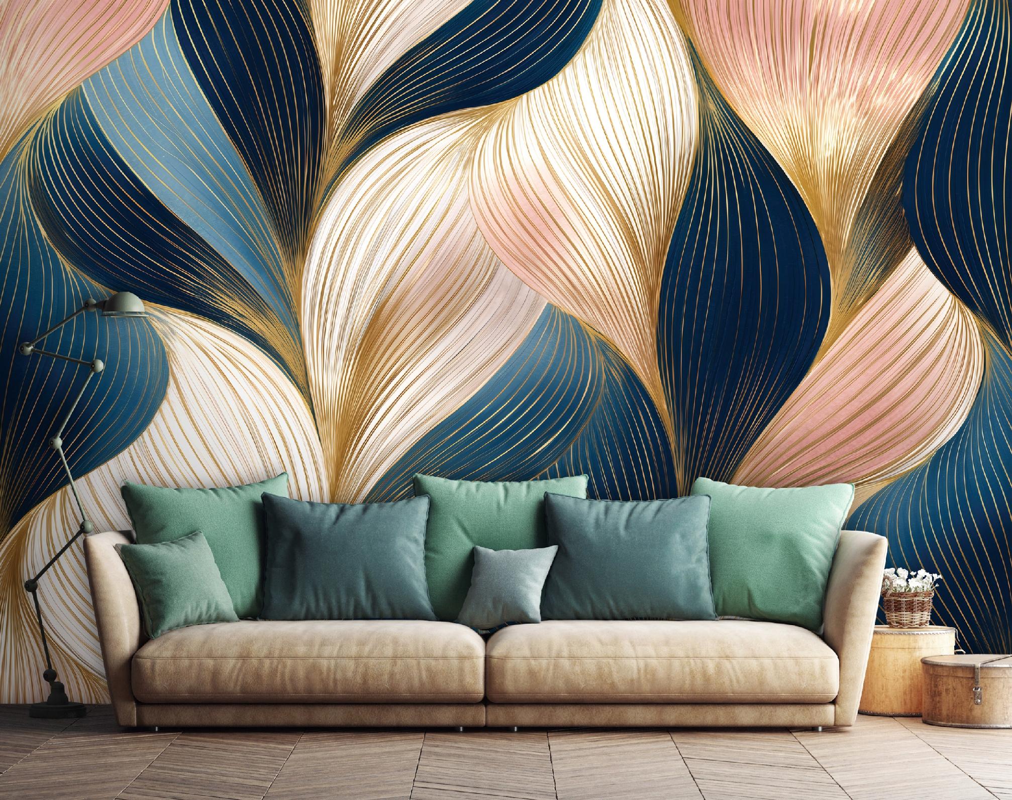 Fototapeta Art Deco Liście Abstrakcja 300x210 cm Tapeta Do Sypialni Salonu Kuchni Na Flizelinie