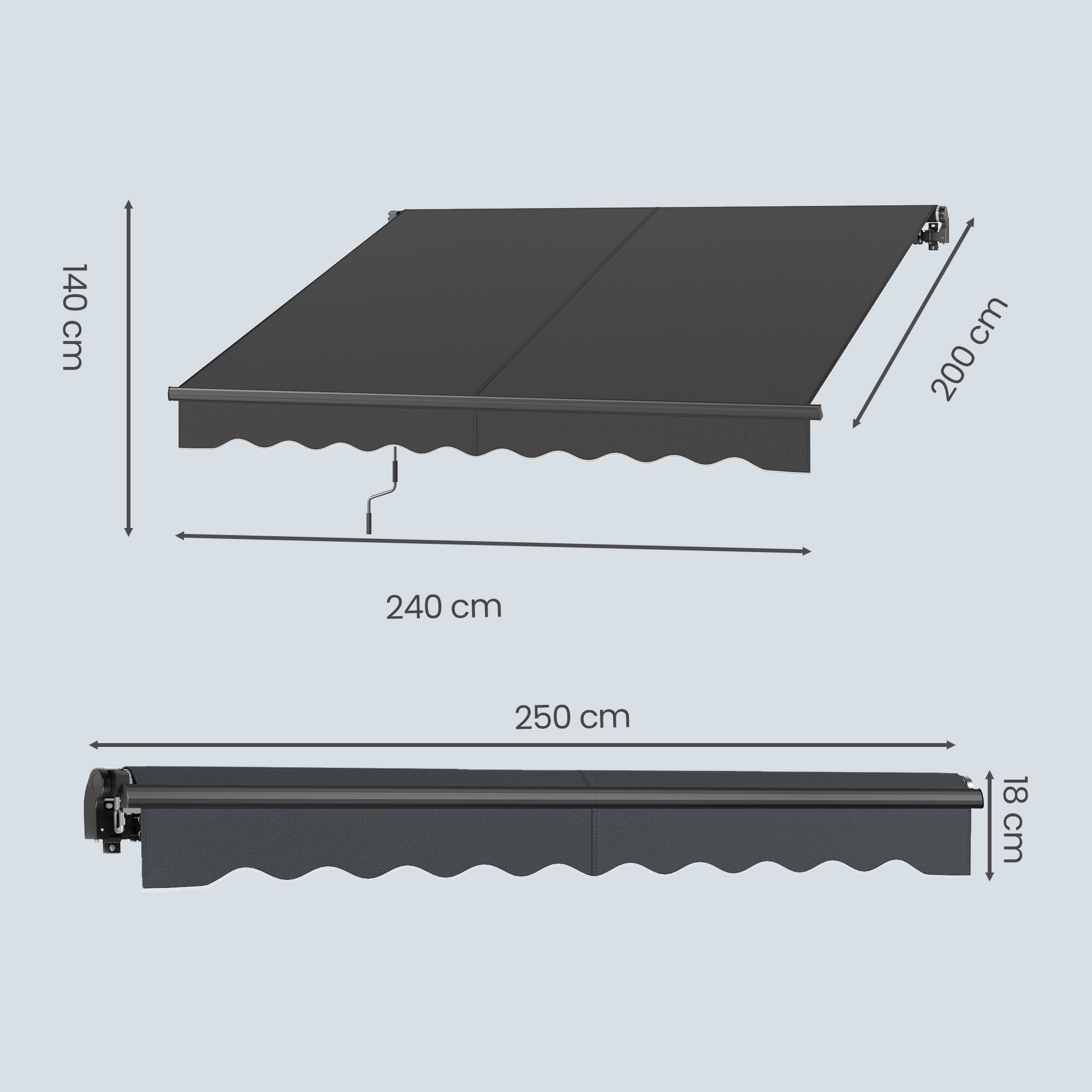 Store Banne Réglable, avec Manivelle, UPF 50+, Alliage d’Aluminium, 250 x 200 cm, Gris - 5